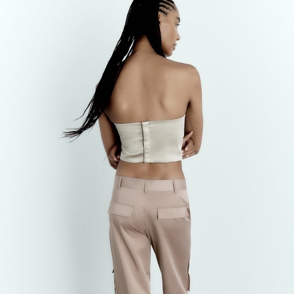 Zara Pearl Gray Satin Effect Crop Top - Picture 8 of 12